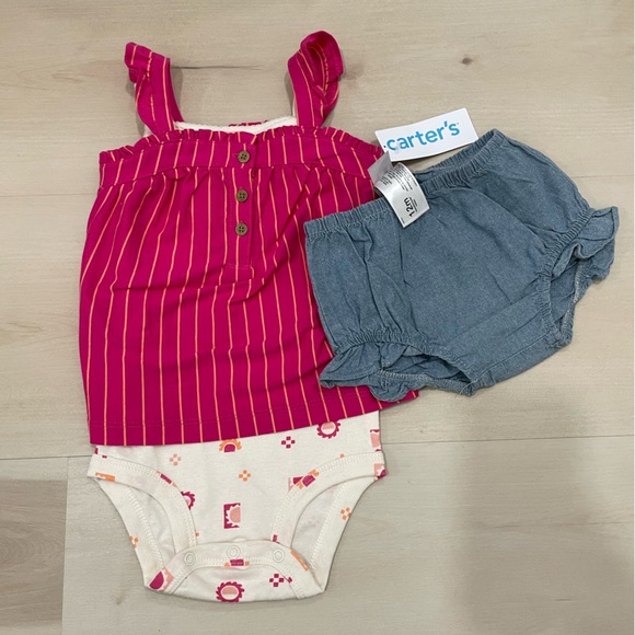 NWT Carter's 3 Piece Set Summer Onesie Top Shorts Girl's 12 Months - Picture 2 of 7